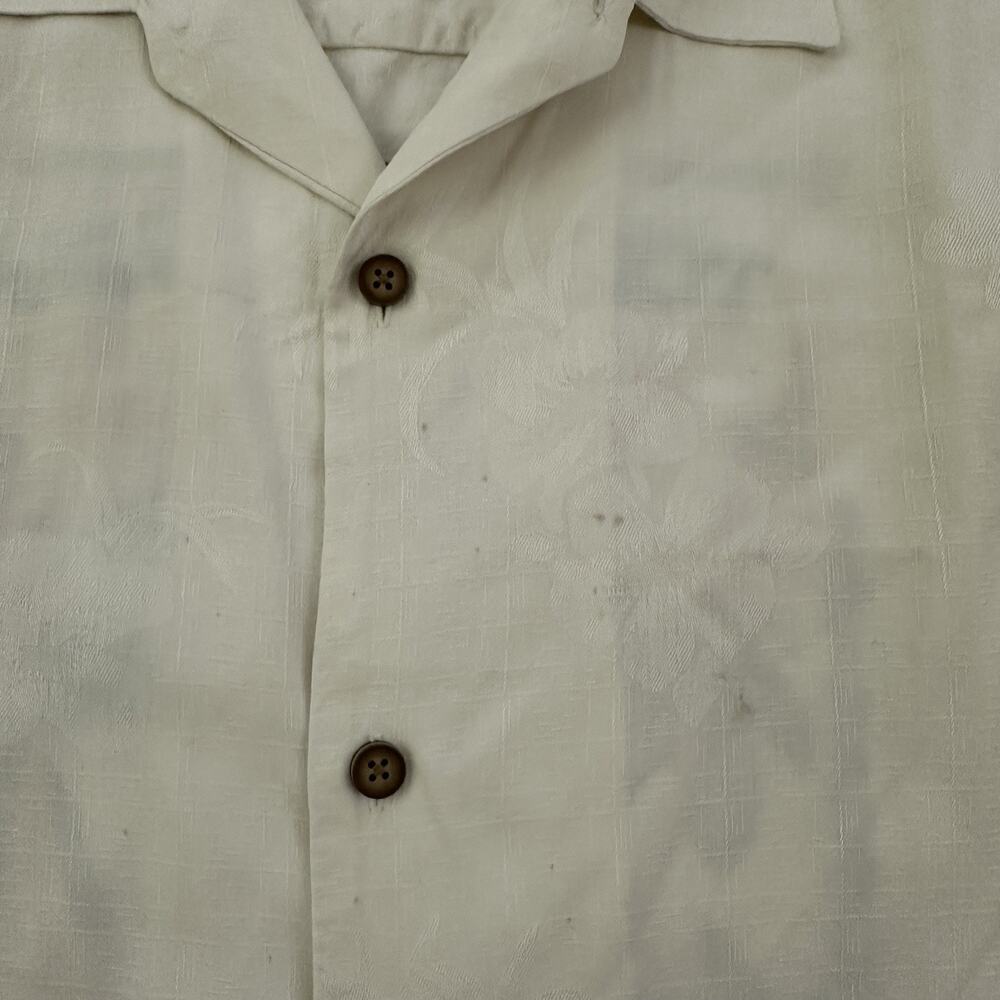 Tommy Bahama Tiki Lounge Embroidered Hawaiian Shirt Size L Cream Silk Tropical - Picture 7 of 13